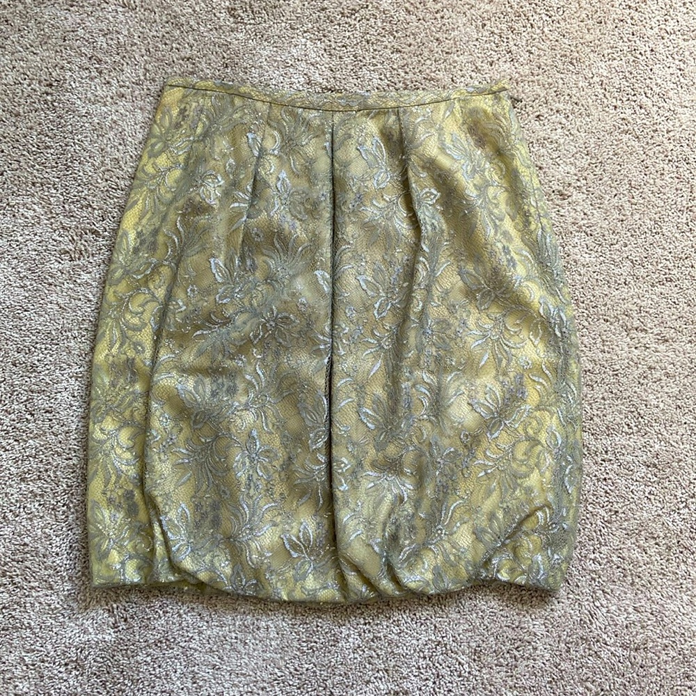 Ann Taylor Loft • Champagne and Silver Lace Overlay Bubble Skirt